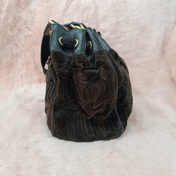 Juicy Couture Daydreamer Vintage Gothic Logo Velour Bag Purse Bow Ribbon Tote - Picture 4 of 8